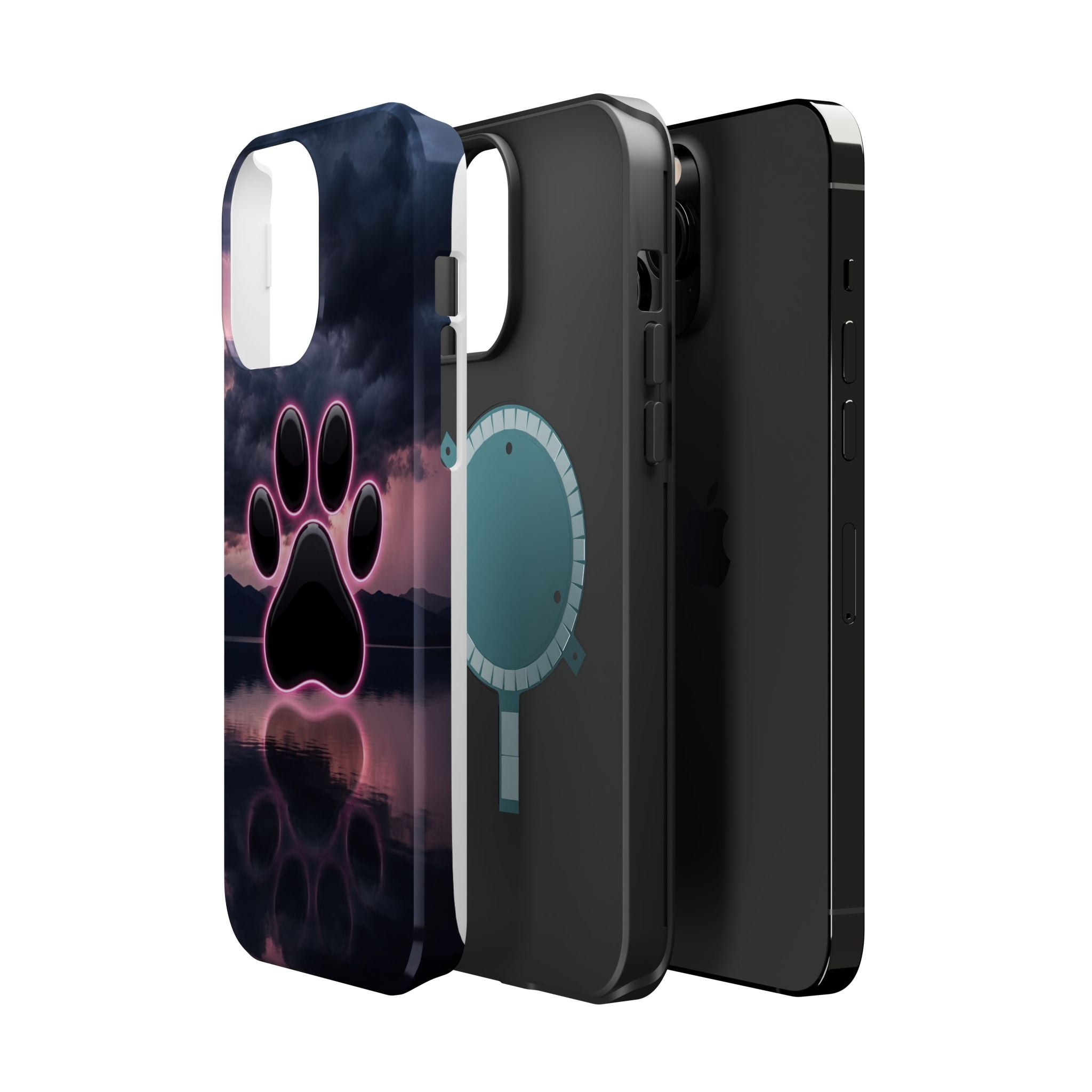 Neon Paw Print Phone Case — Impact-Resistant Wireless Charging Cover