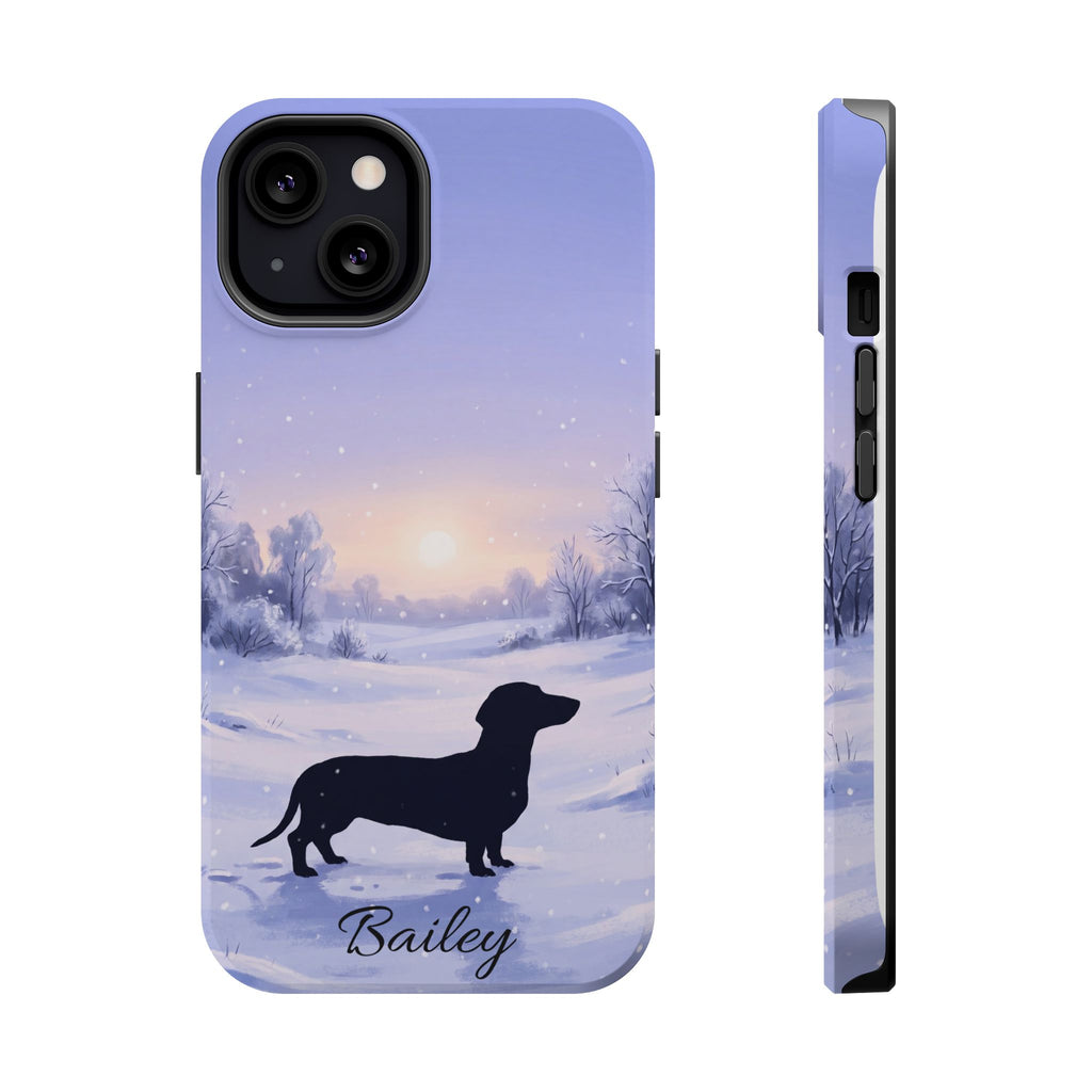 Personalized Dachshund Winter Snow Phone Case — Wireless Charging Cover