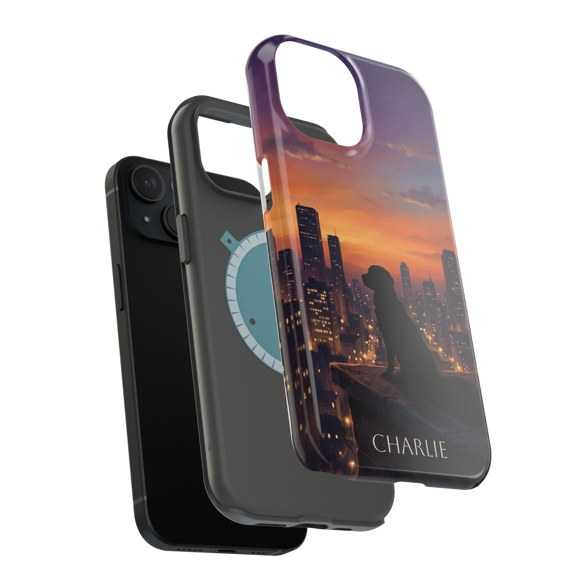 Personalized Golden Retriever City Skyline Phone Case — Wireless Charging Cover
