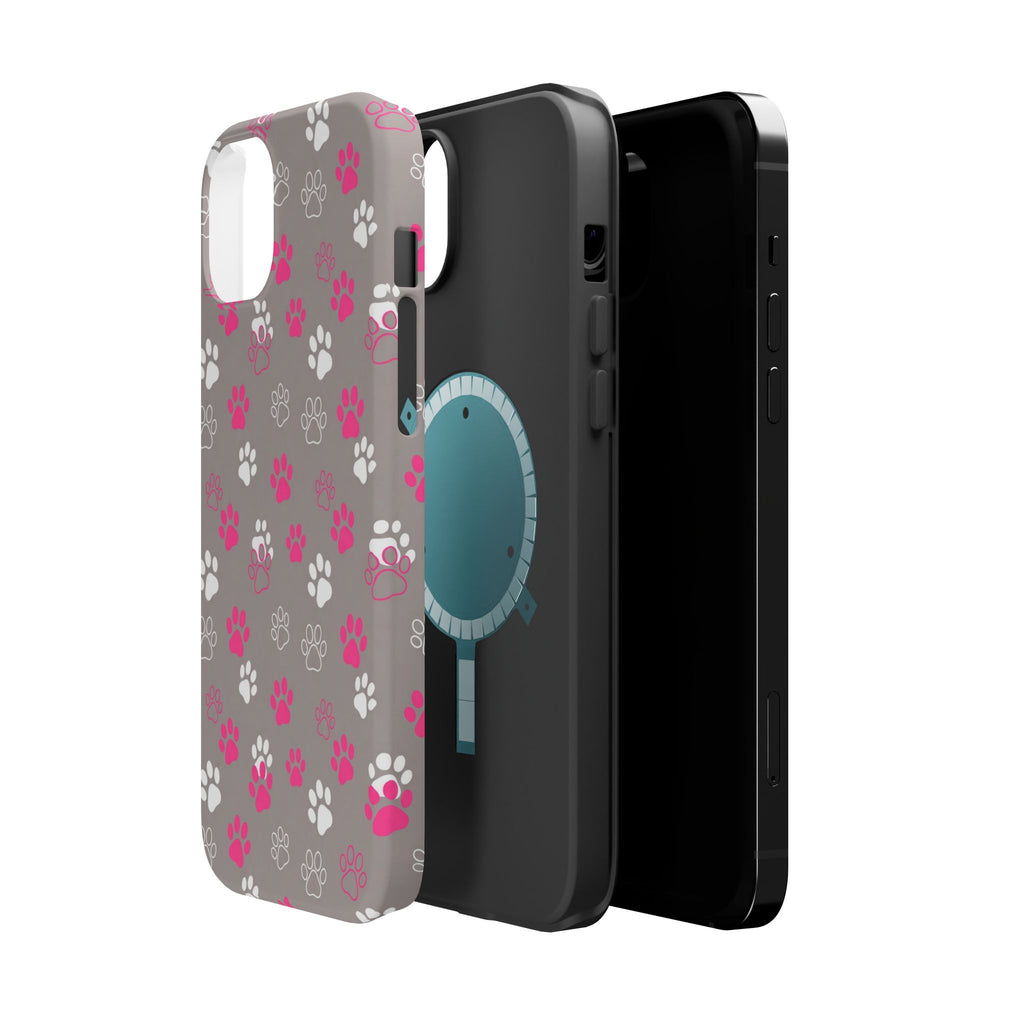 Pink & White Paw Print Phone Case — Impact-Resistant Wireless Charging Cover