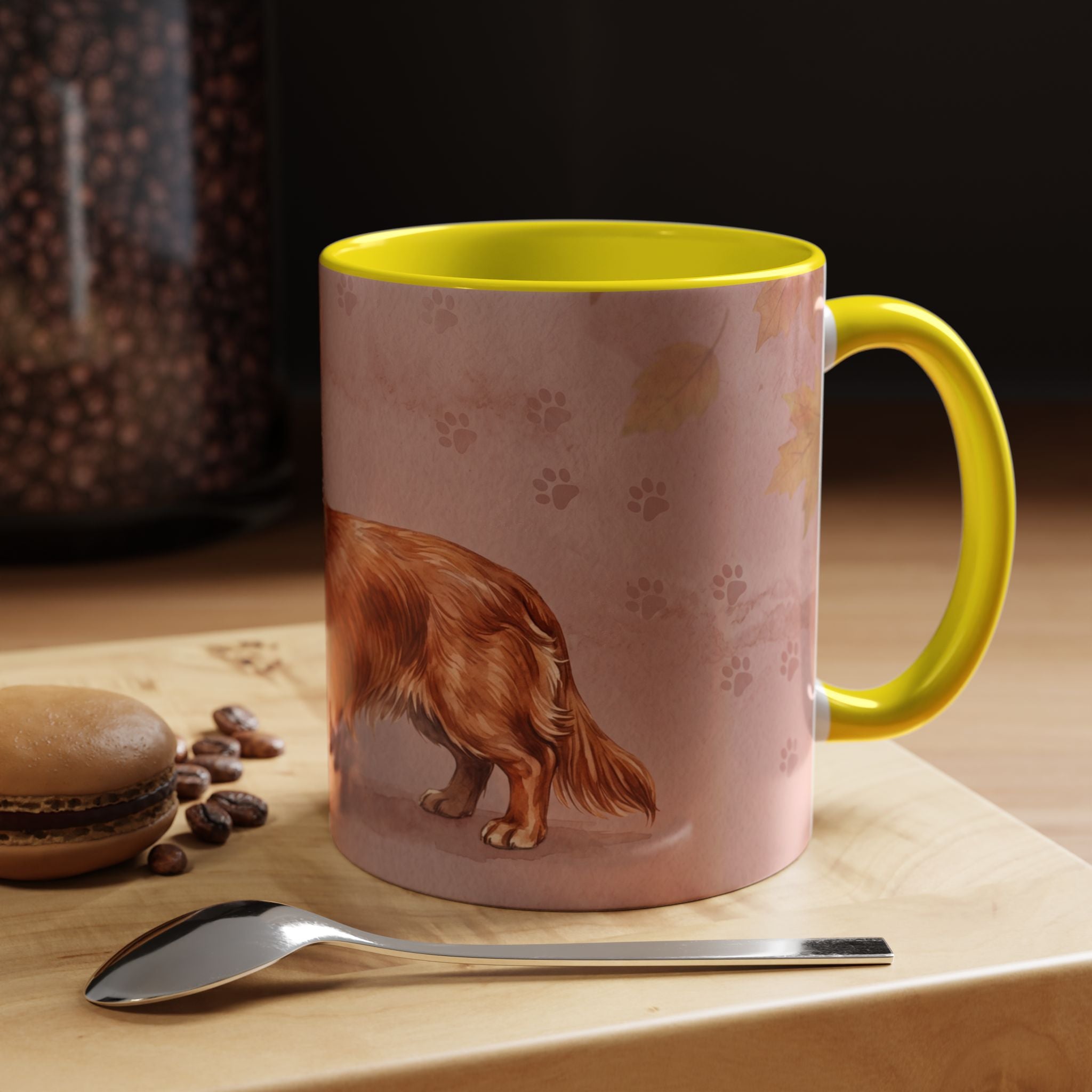 Dachshund Lover Mug | Long-Haired Wiener Dog with Plaid Bandana, Dusty Rose Watercolor Dog Gift