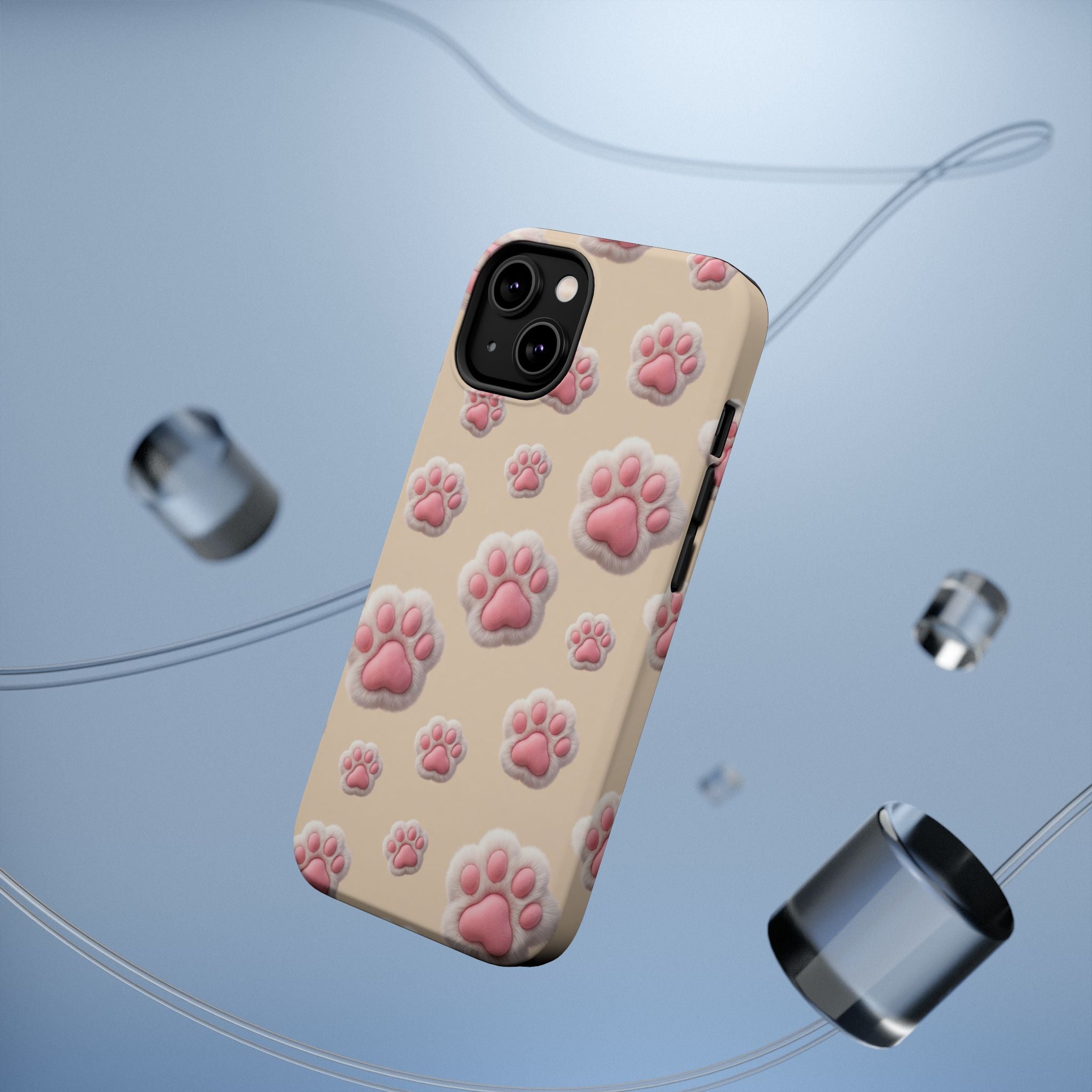 Pink Paw Print Phone Case — Impact-Resistant Wireless Charging Cover