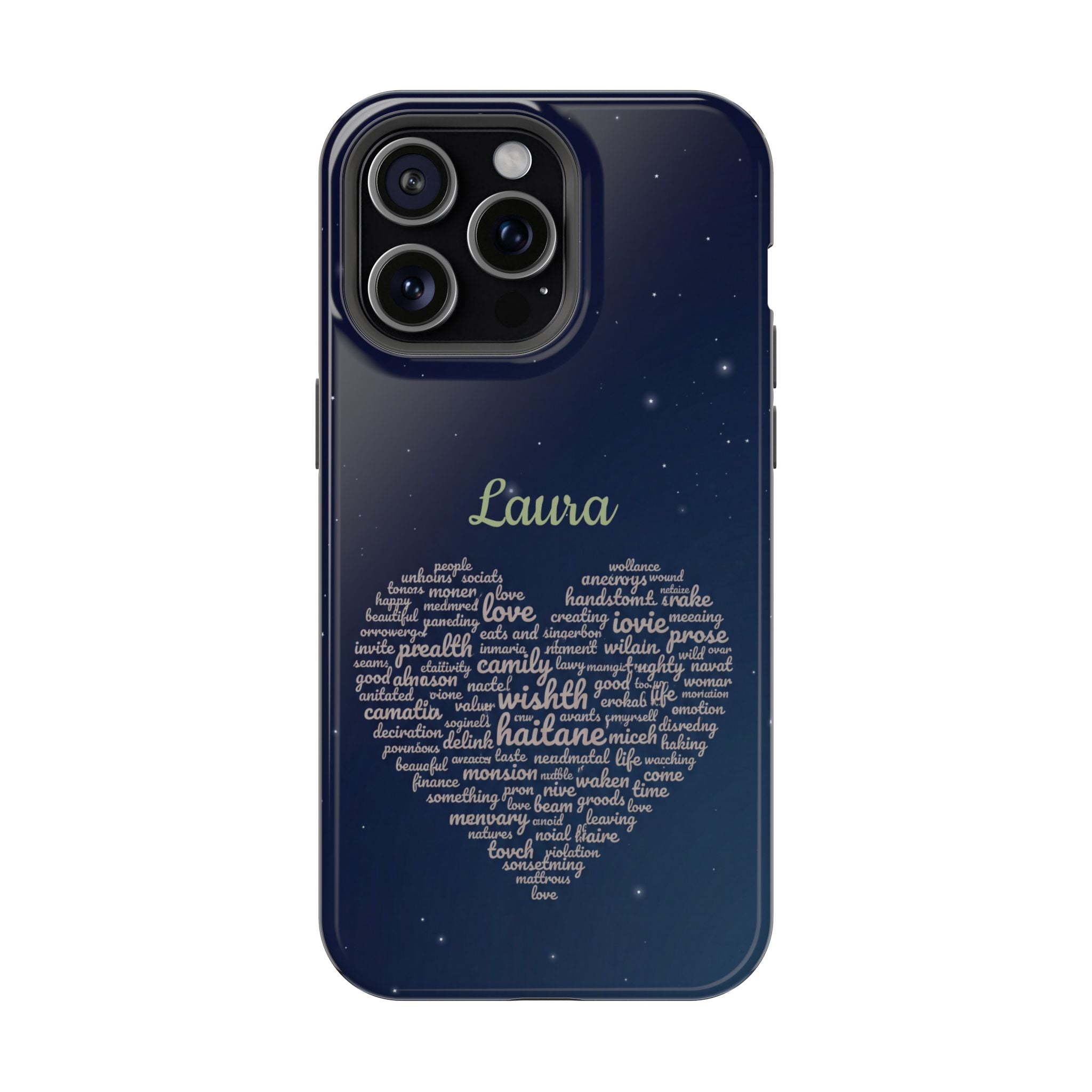 Personalized Teacher Heart Word Art Phone Case — Navy Wireless Charging Cover