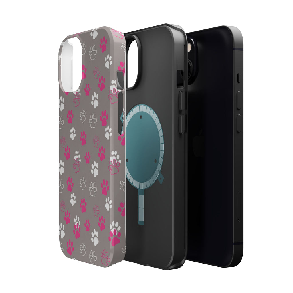 Pink & White Paw Print Phone Case — Impact-Resistant Wireless Charging Cover