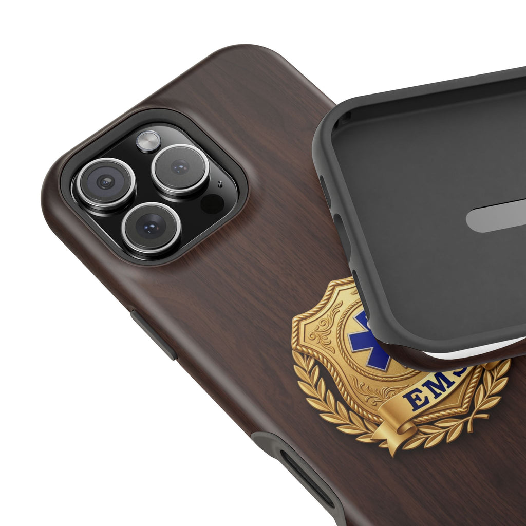 Gold EMS Laurel Badge Wood Phone Case — Magnetic Wireless Charging Cover