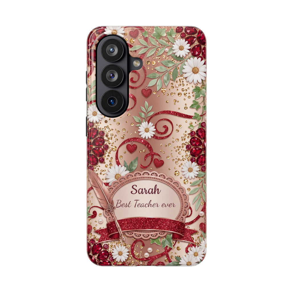 Personalized Teacher Phone Case — Custom Name and Message - Floral Jeweled Design
