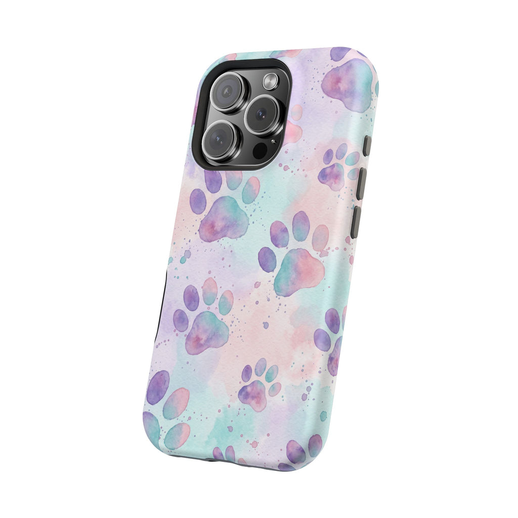 Watercolor Paw Print Phone Case — Impact-Resistant Wireless Charging Cover