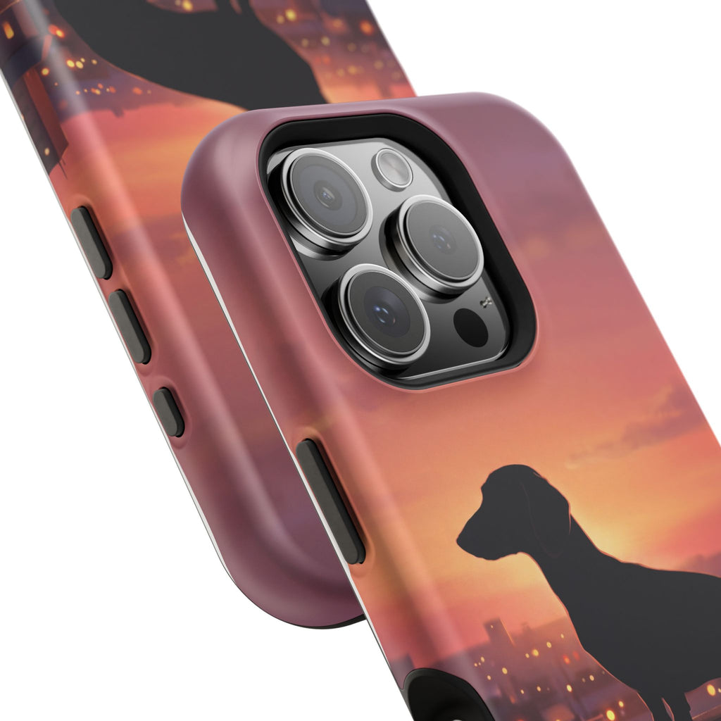 Personalized Dachshund Rooftop Sunset Phone Case — Wireless Charging Cover