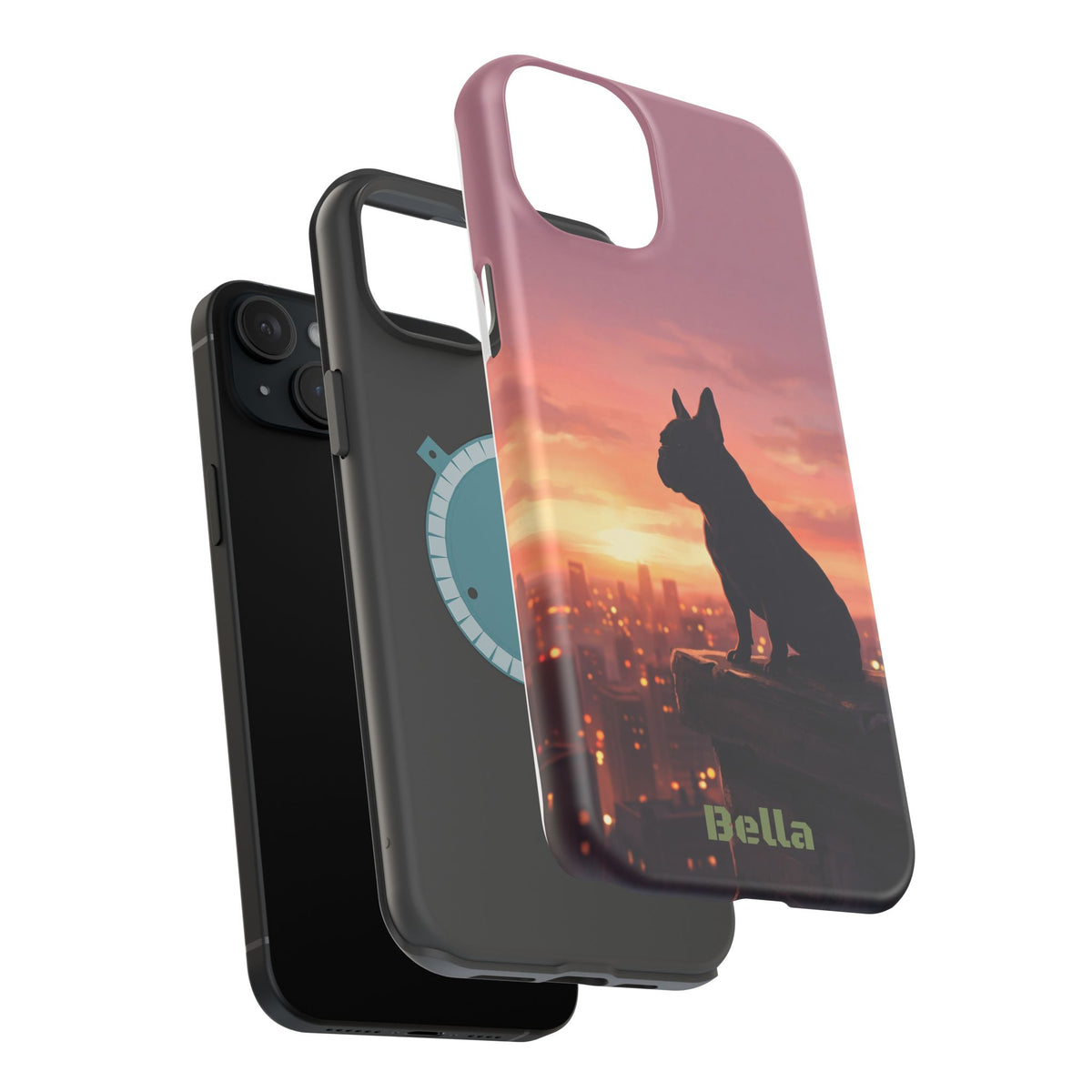 Personalized French Bulldog City Skyline Sunset Phone Case — Wireless Charging Cover
