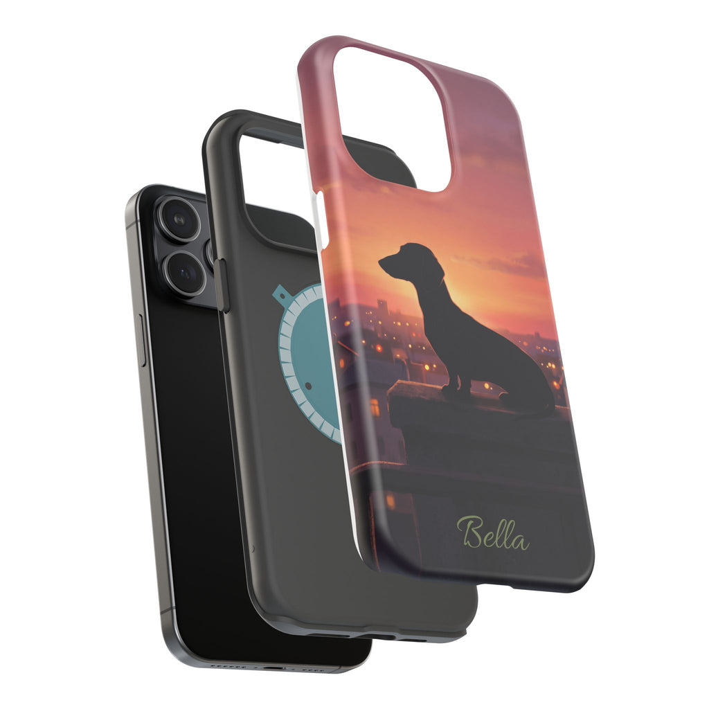 Personalized Dachshund Rooftop Sunset Phone Case — Wireless Charging Cover