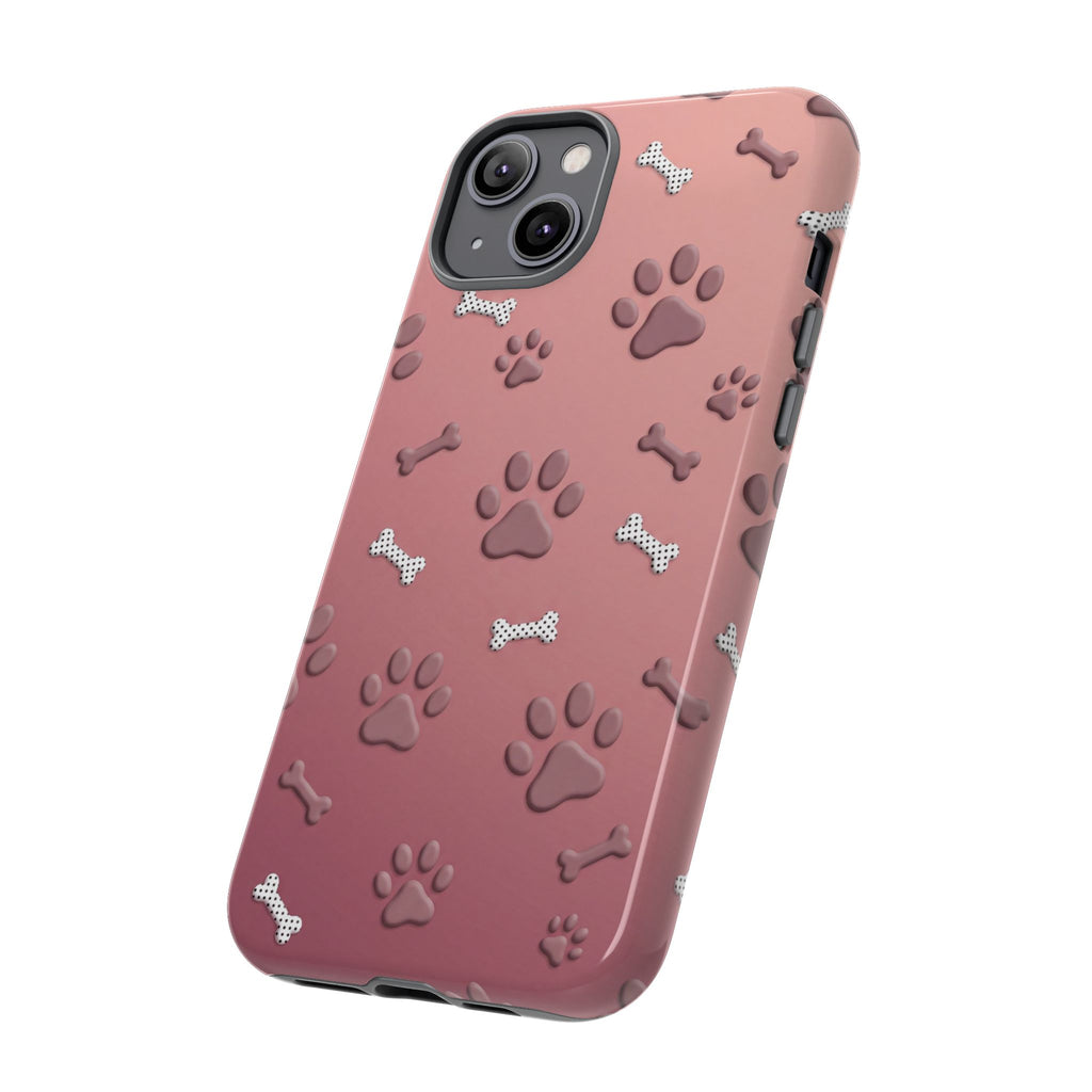 iPhone & Samsung Phone Case | Paw Print & Bone  | Dusty Rose Pattern Case for Frenchie Lovers