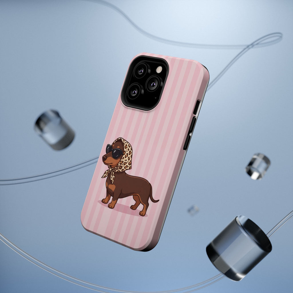 Preppy Dachshund Phone Case — Impact-Resistant Wireless Charging Cover