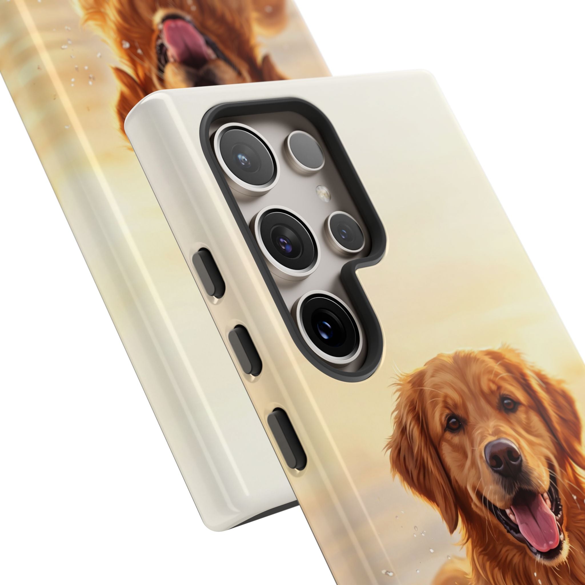 Golden Retriever Splashing in Water Phone Case | Joyful Dog at Golden Hour | iPhone & Samsung