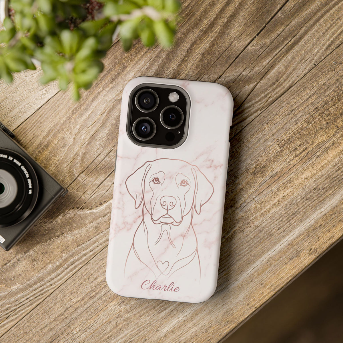 Personalized Rose Gold Marble Labrador Phone Case — Tough Magnetic Case with Wireless Charging