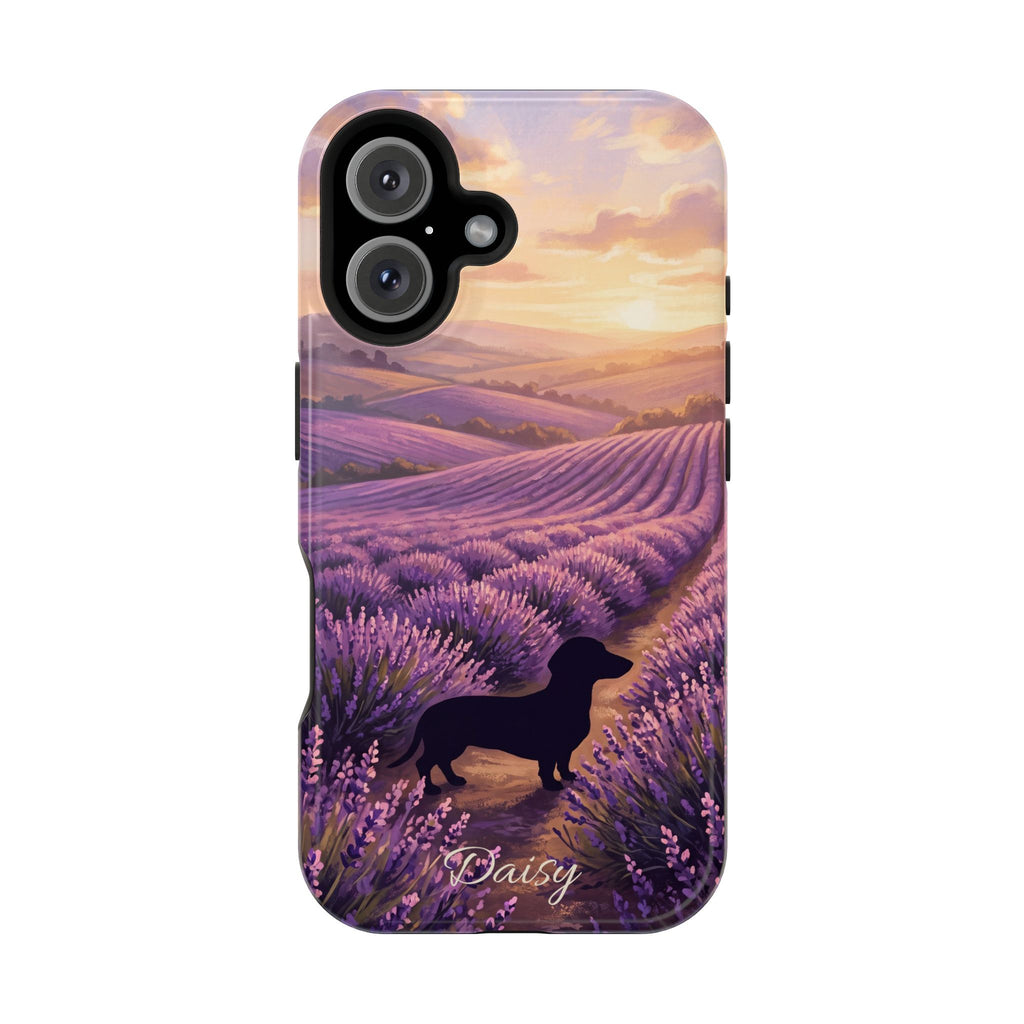 Personalized Dachshund Lavender Field Phone Case — Wireless Charging Cover