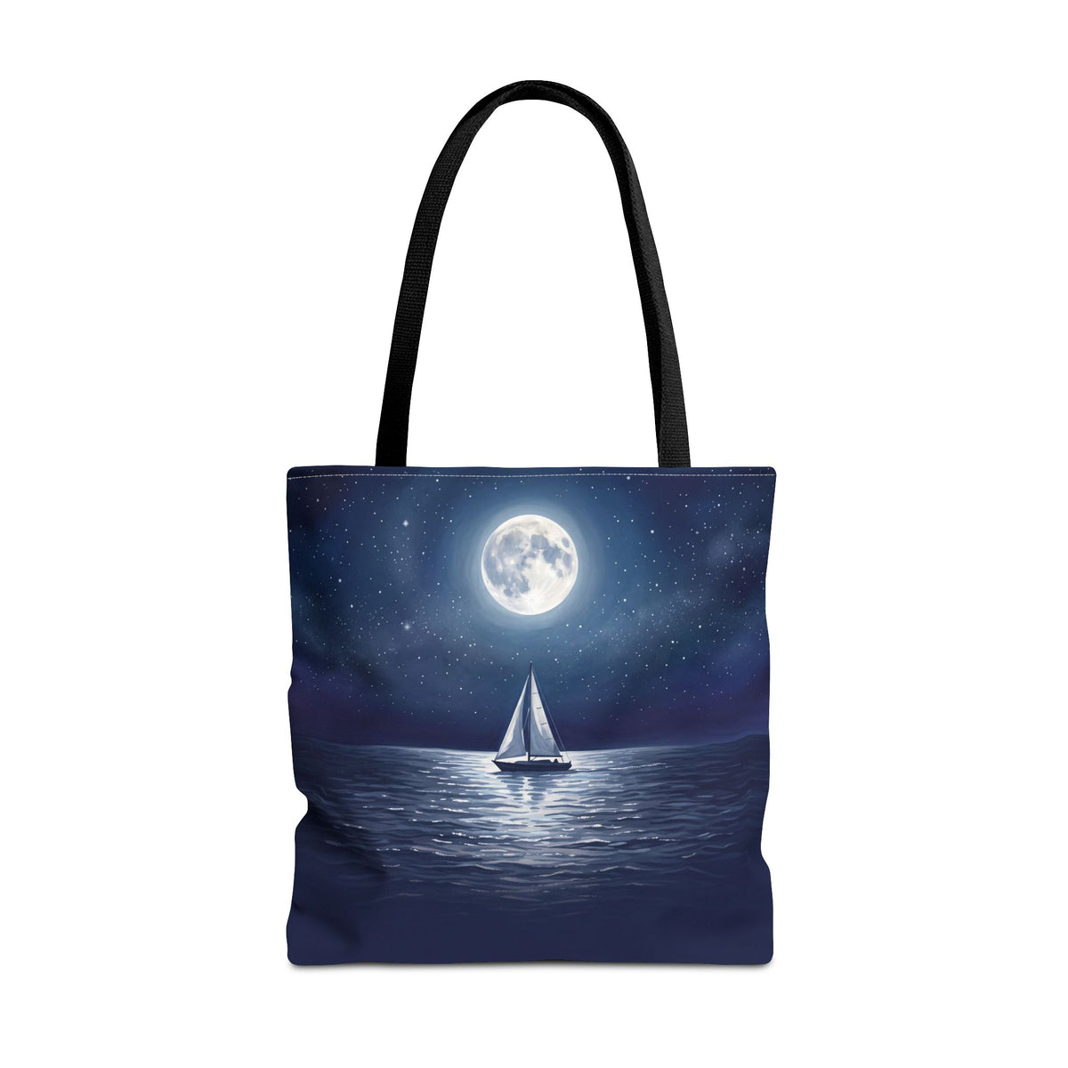 Moonlit Sailboat Tote Bag | Night Sea Sailing Art Tote for Boat Owners & Sailors