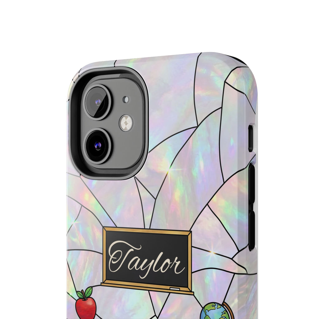 Personalized Teacher Phone Case — Custom Name Stained Glass Classroom Design
