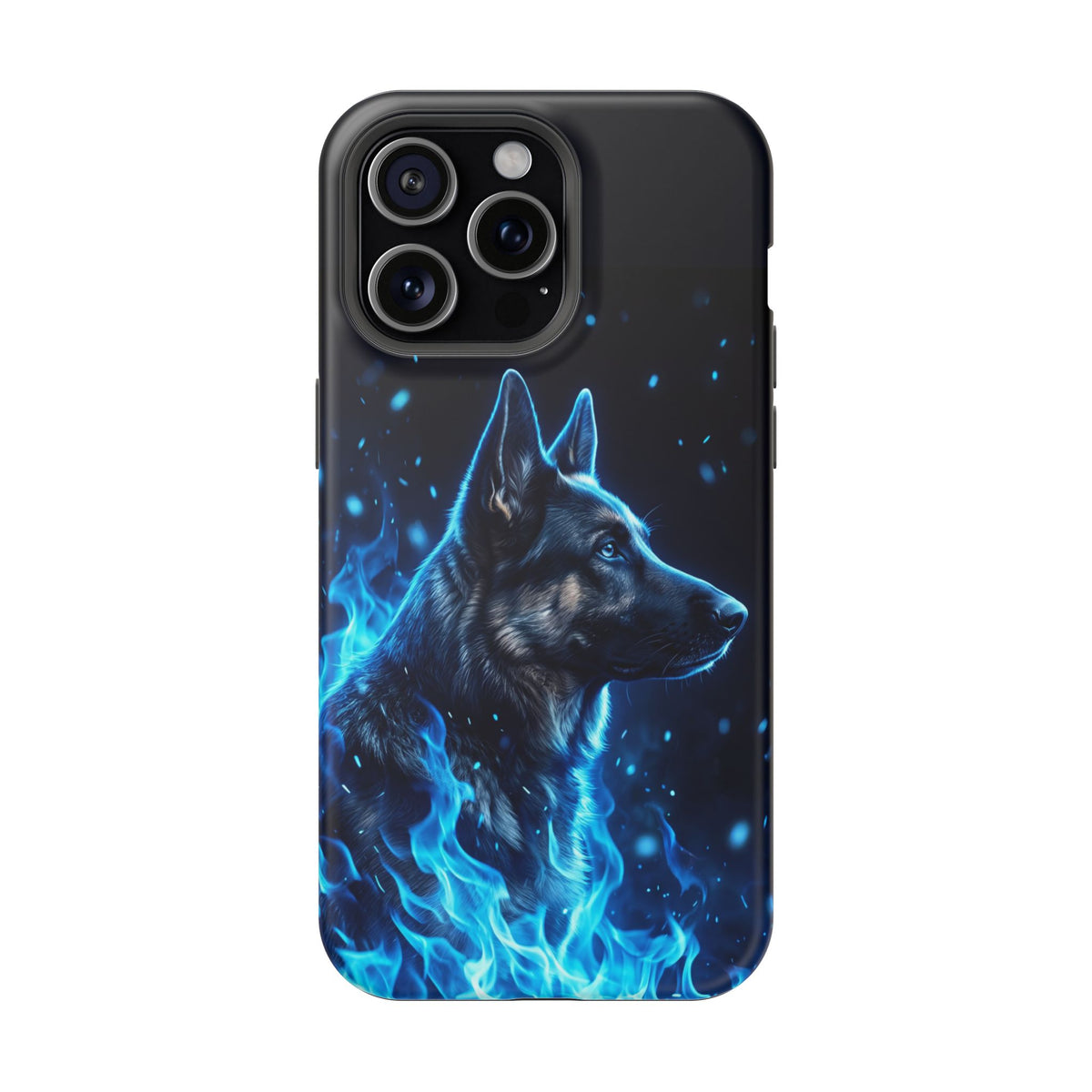 German Shepherd Phone Case | Blue Flame Art — Tough Magnetic Case with Wireless Charging
