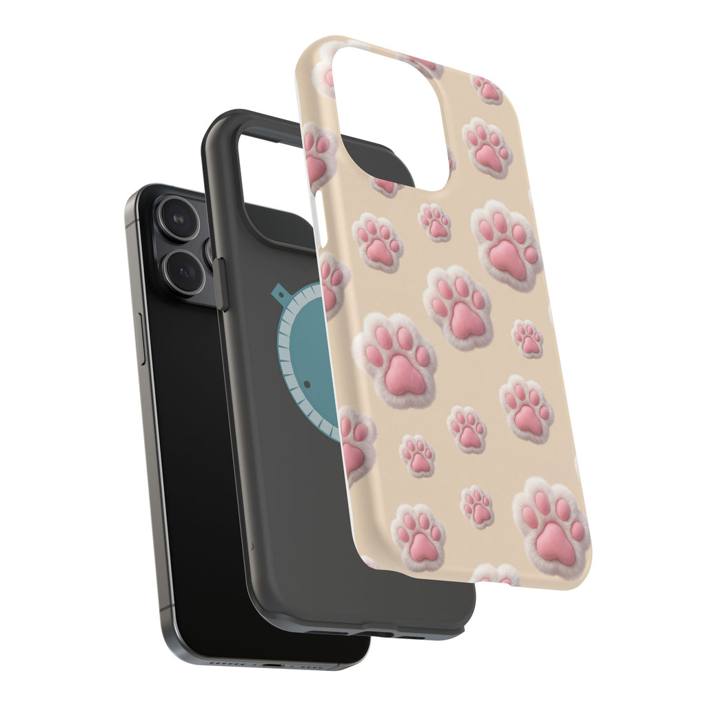 Pink Paw Print Phone Case — Impact-Resistant Wireless Charging Cover
