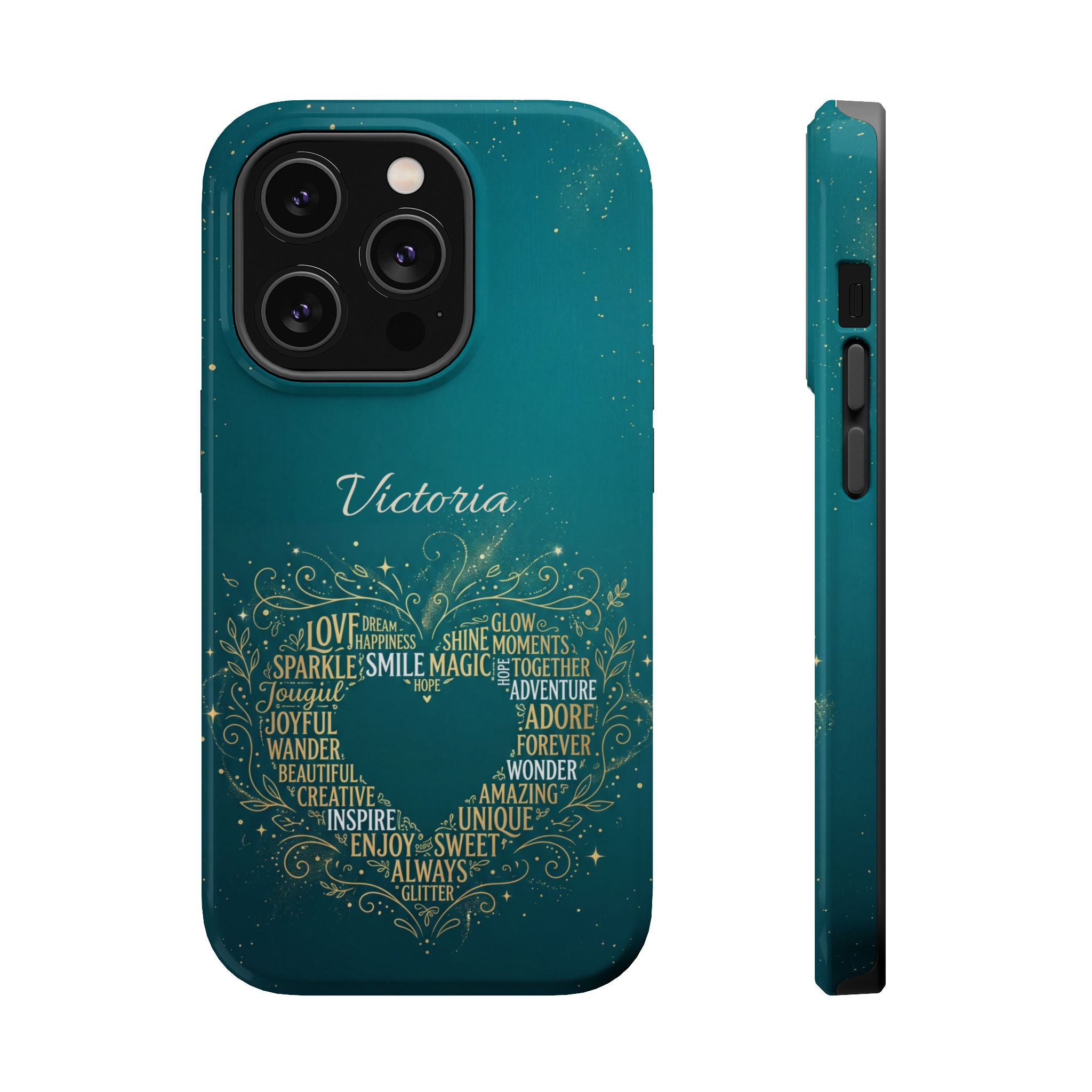 Personalized Teacher Heart Word Art Phone Case — Impact-Resistant Wireless Charging Cover