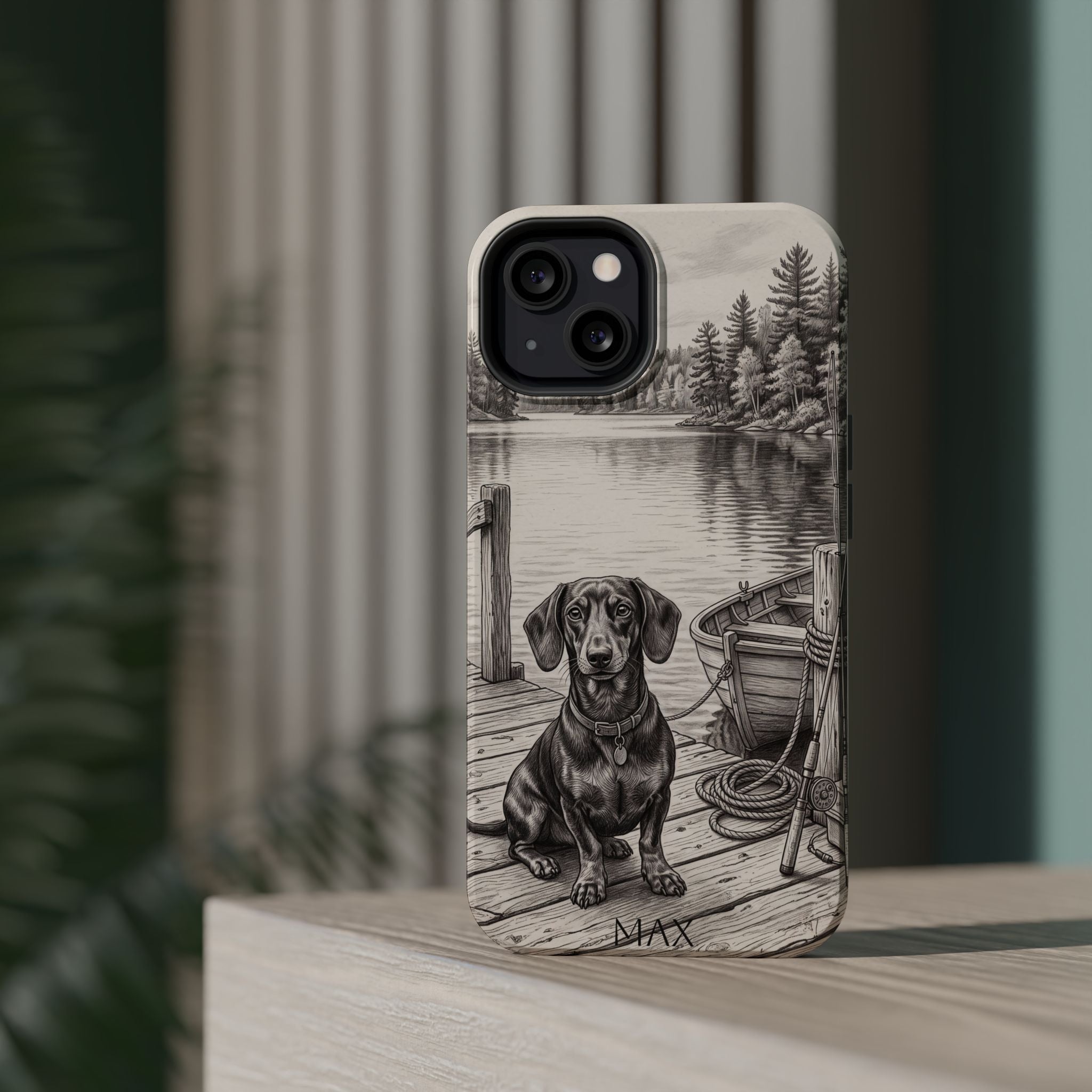 Personalized Dachshund Sunset Beach Phone Case — Wireless Charging Cover