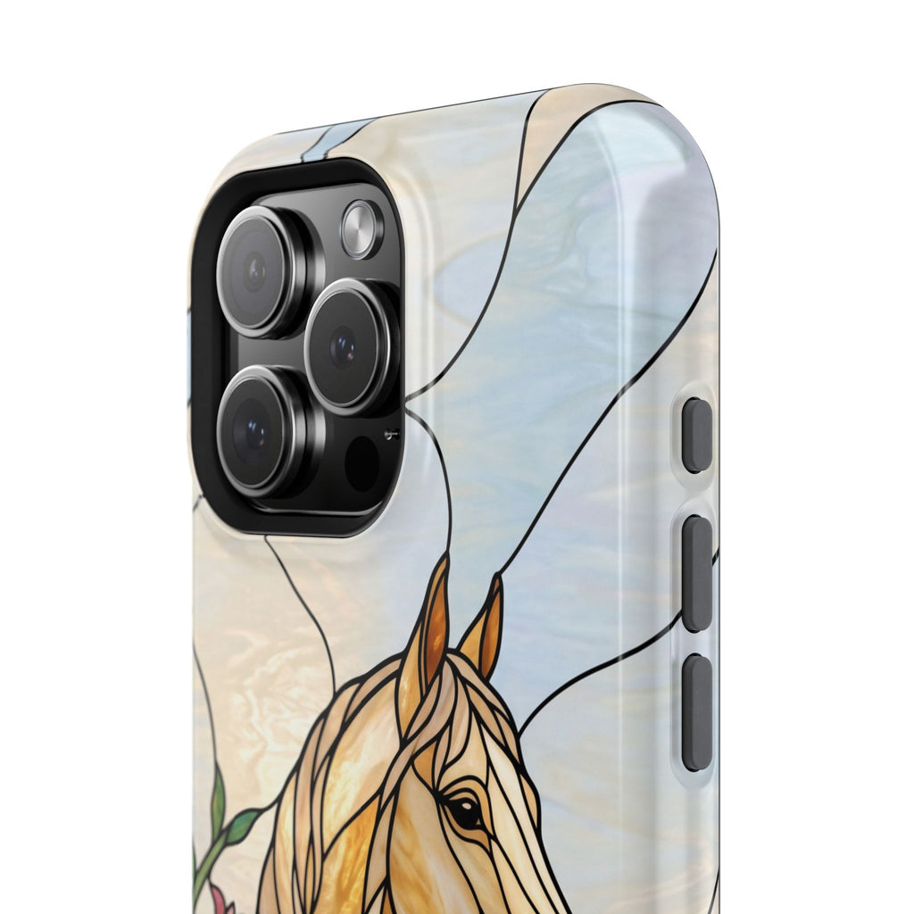Floral Stained Glass Horse Phone Case — Tough Magnetic Case with Wireless Charging