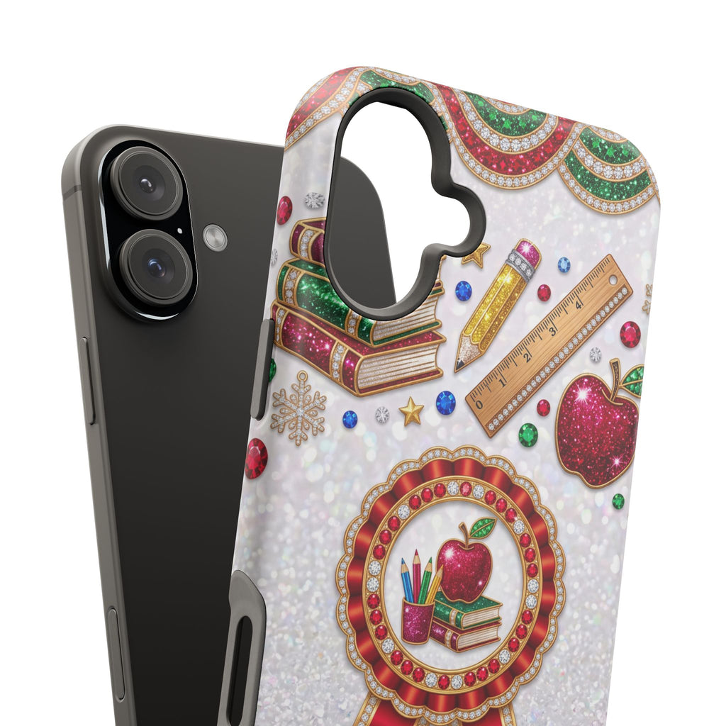 Jeweled Apple Medallion Personalized Teacher Phone Case — Wireless Charging Cover