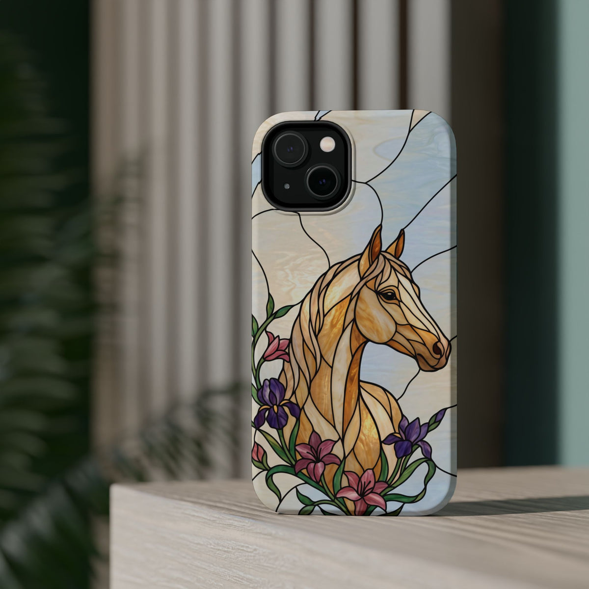 Floral Stained Glass Horse Phone Case — Tough Magnetic Case with Wireless Charging