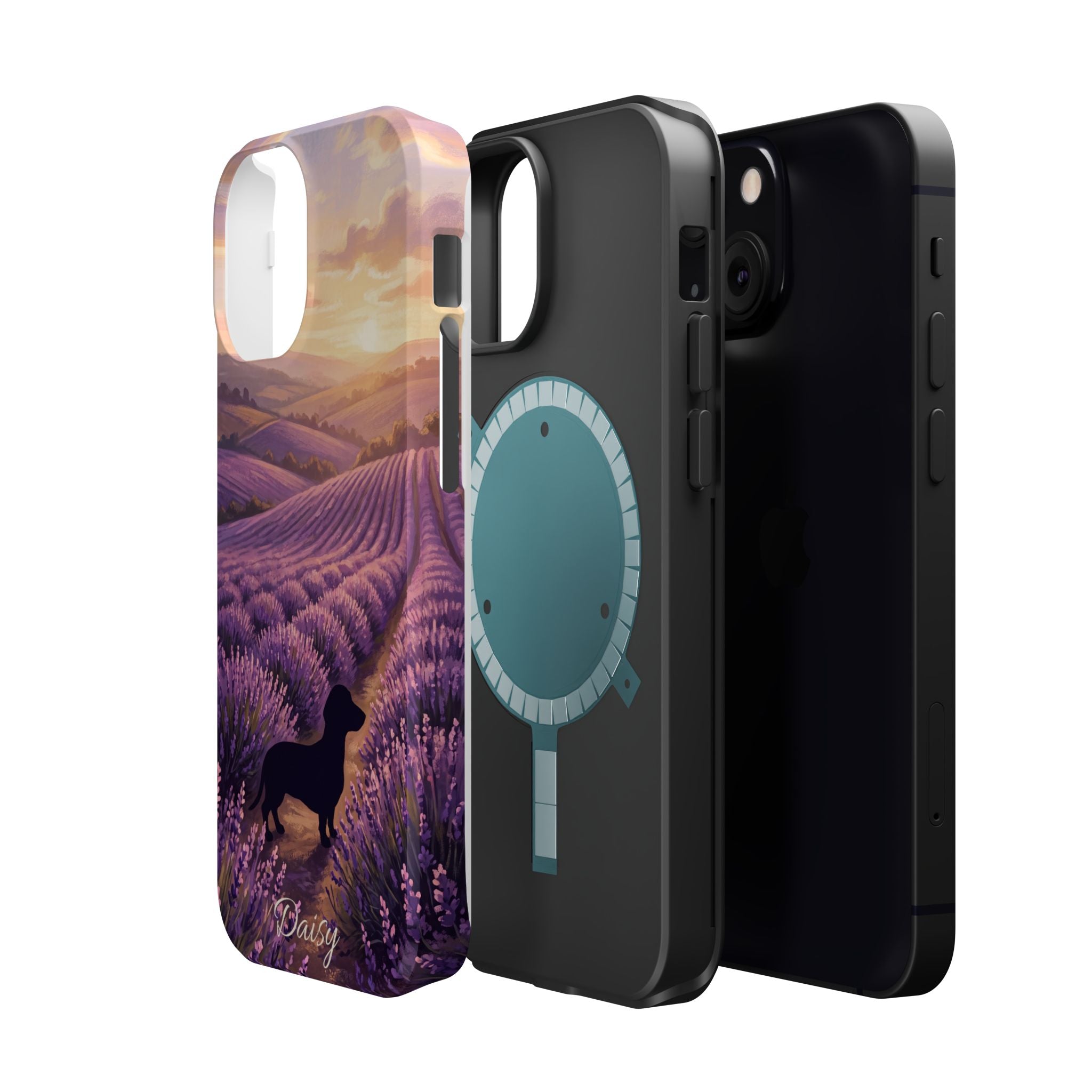 Personalized Dachshund Lavender Field Phone Case — Wireless Charging Cover
