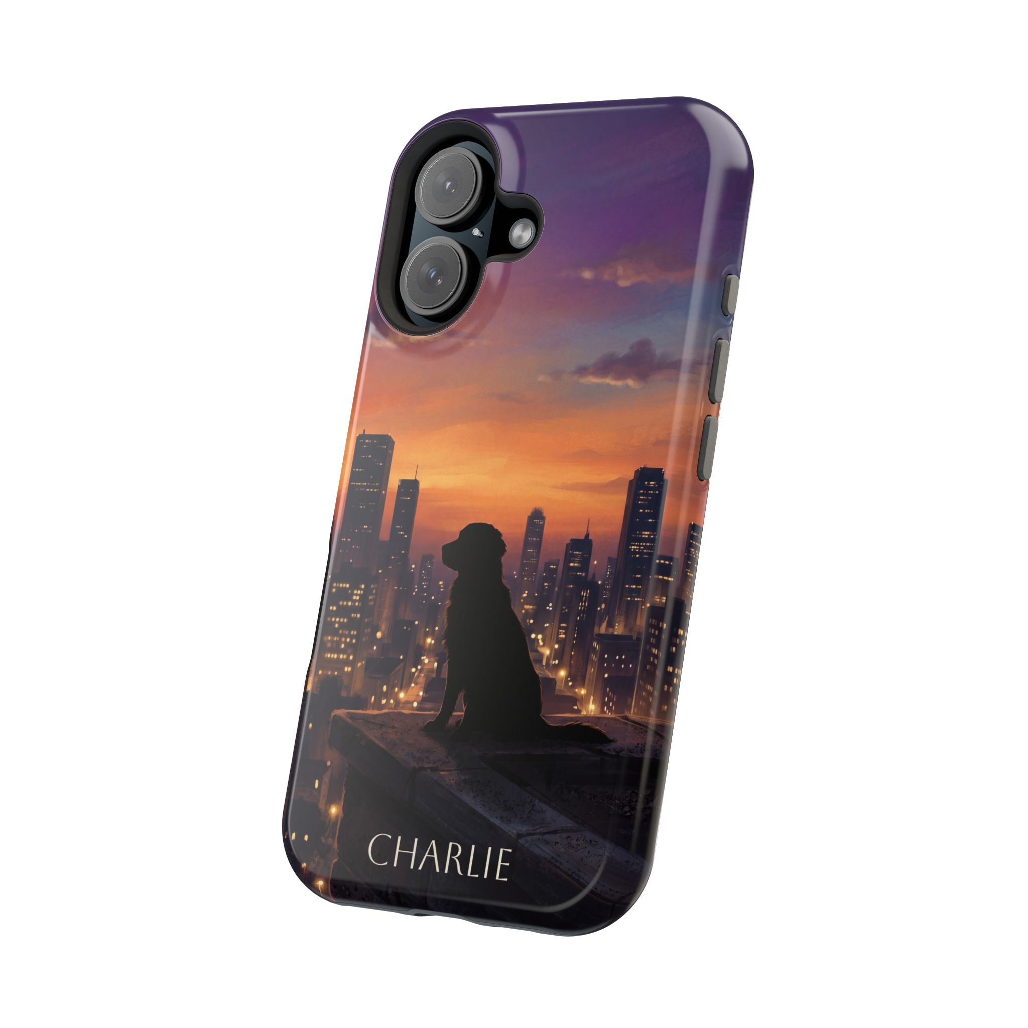 Personalized Golden Retriever City Skyline Phone Case — Wireless Charging Cover