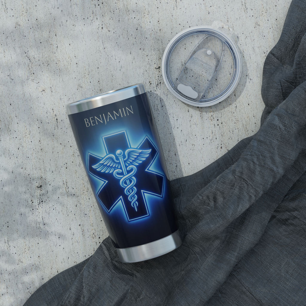 Personalized Paramedic/EMT Tumbler – 20 oz Stainless Steel Travel Mug with Custom Name, Glowing Star of Life Design
