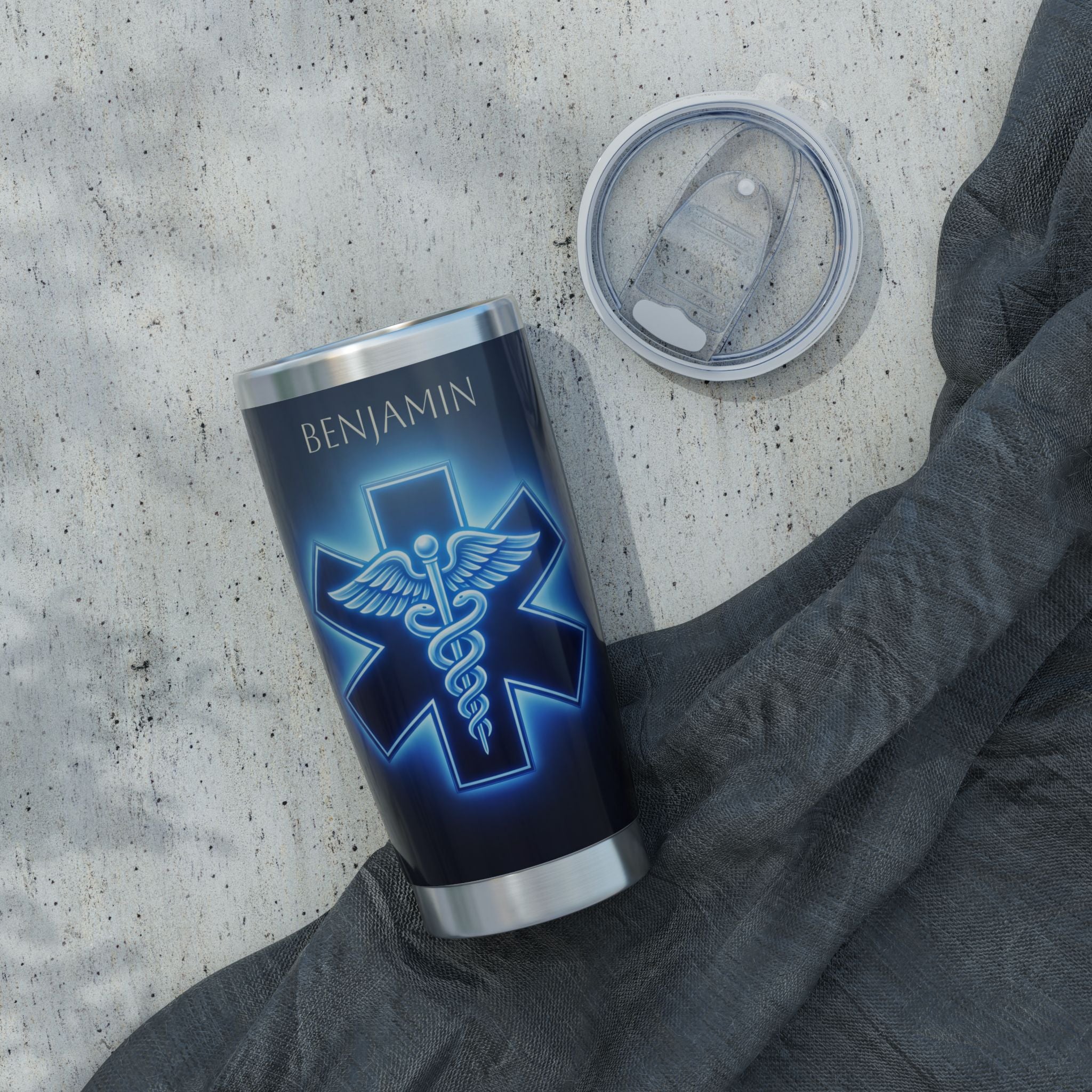 Personalized Paramedic/EMT Tumbler – 20 oz Stainless Steel Travel Mug with Custom Name, Glowing Star of Life Design