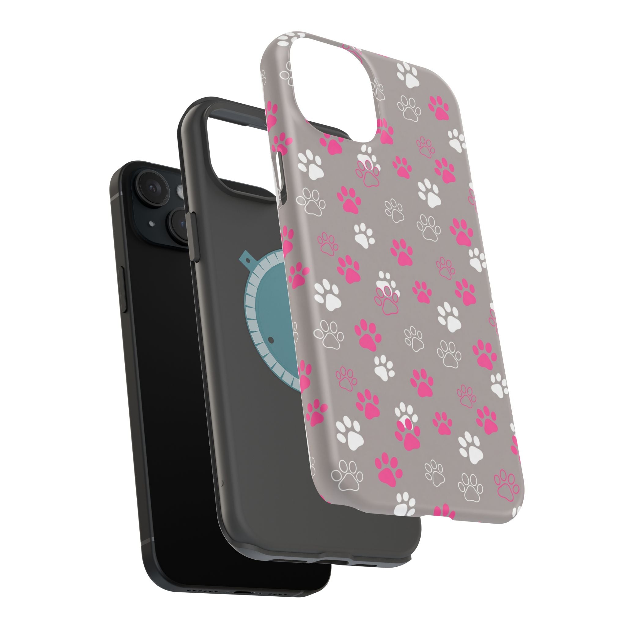 Pink & White Paw Print Phone Case — Impact-Resistant Wireless Charging Cover