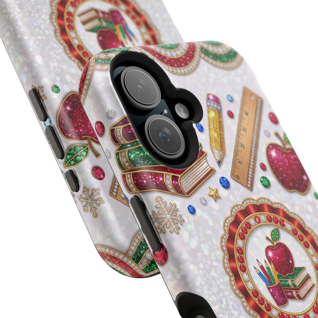 Jeweled Apple Medallion Personalized Teacher Phone Case — Wireless Charging Cover