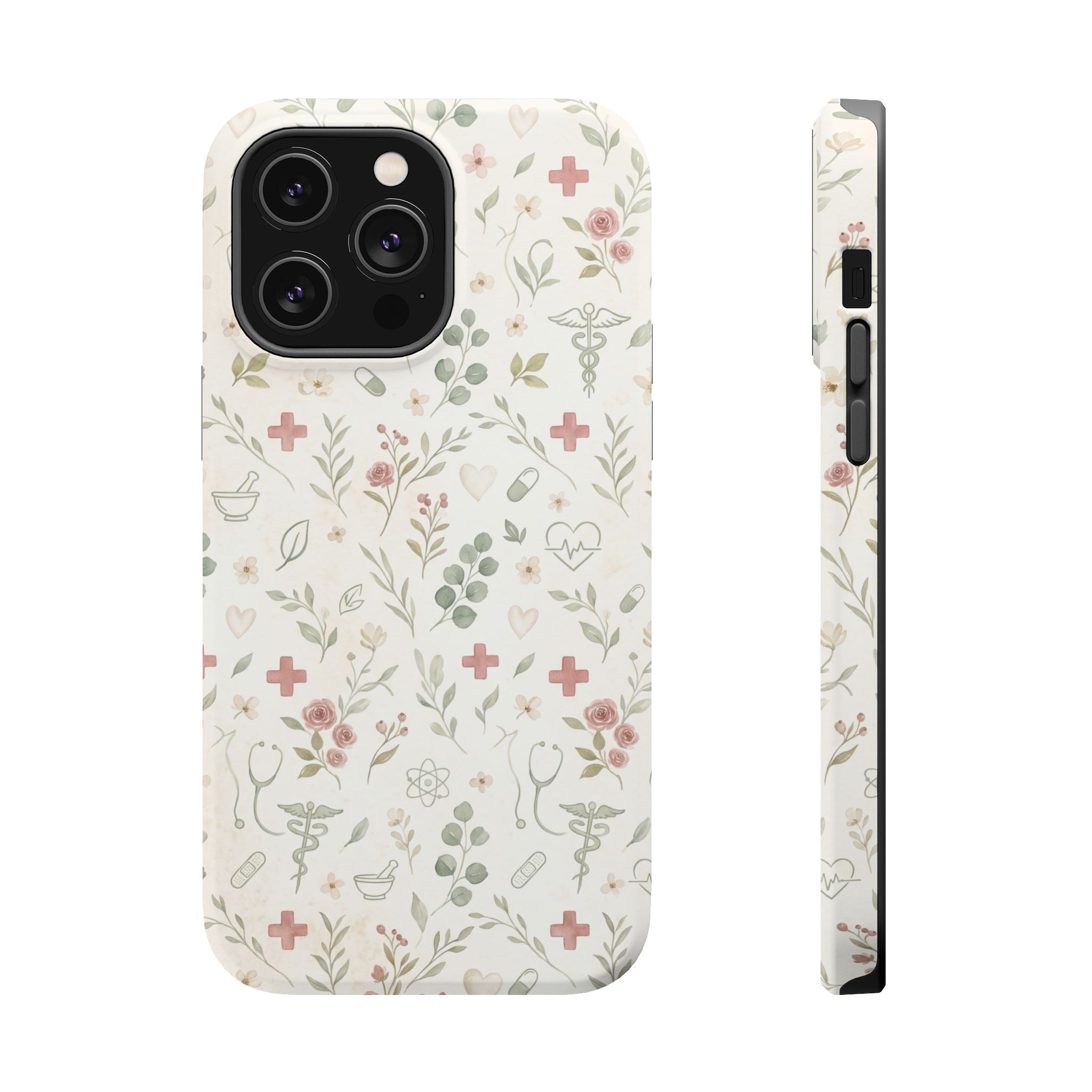 Floral Nurse Phone Case — Impact-Resistant Wireless Charging Cover