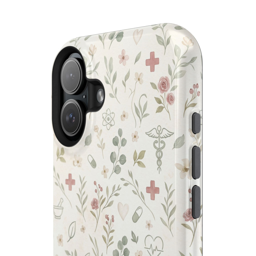 Floral Nurse Phone Case — Impact-Resistant Wireless Charging Cover