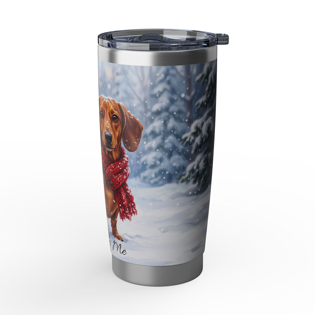 Dachshund Winter Portrait Stainless Tumbler — 20oz Personalized Travel Mug with Snowy Forest Design