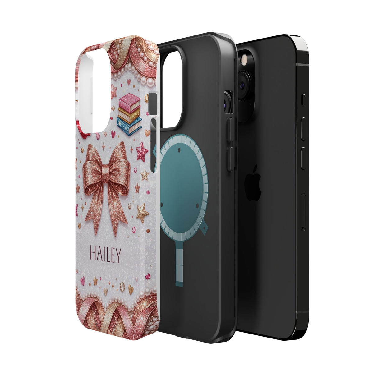 Rose Gold Glitter Bow Personalized Teacher Phone Case — Wireless Charging Cover