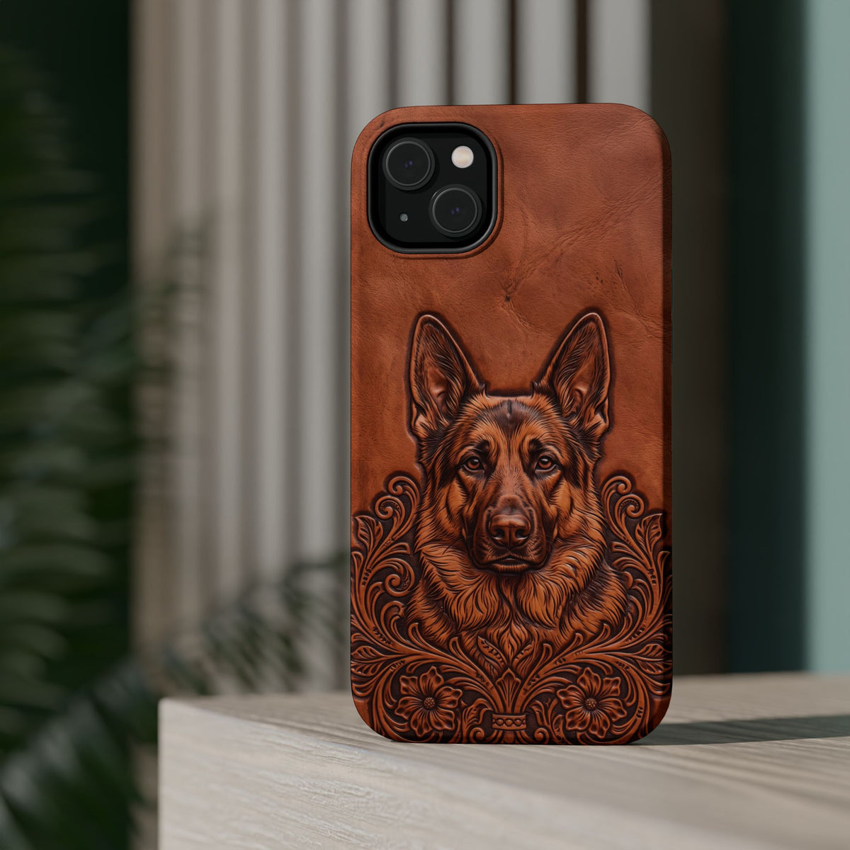German Shepherd Phone Case | Western Tooled Art — Tough Magnetic Case with Wireless Charging