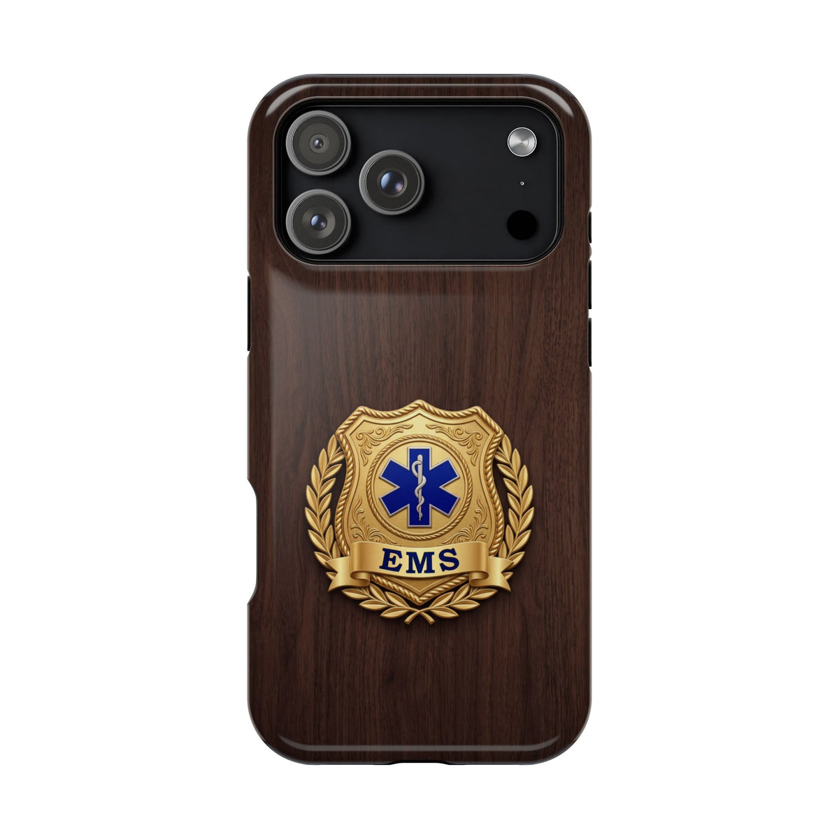 Gold EMS Laurel Badge Wood Phone Case — Magnetic Wireless Charging Cover