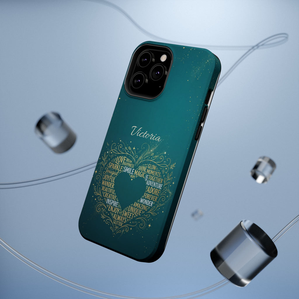 Personalized Teacher Heart Word Art Phone Case — Impact-Resistant Wireless Charging Cover