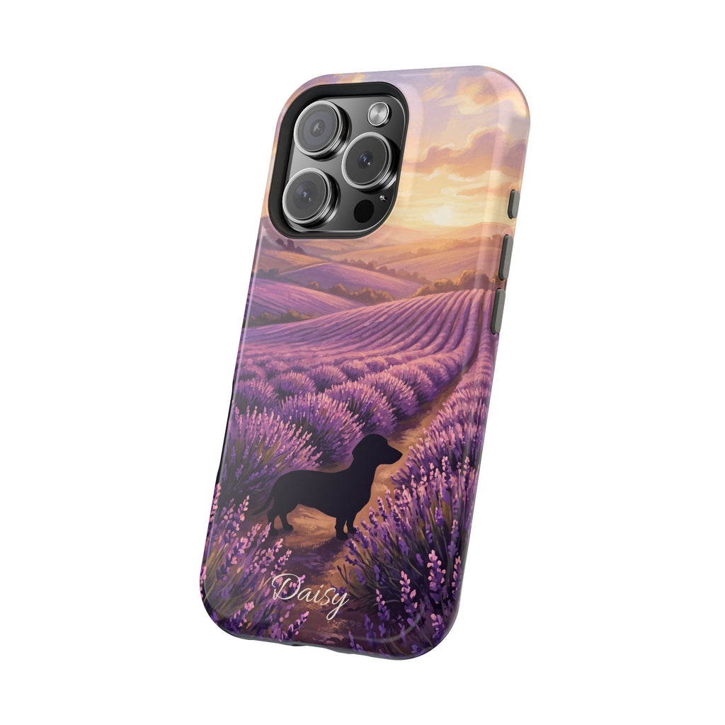 Personalized Dachshund Lavender Field Phone Case — Wireless Charging Cover