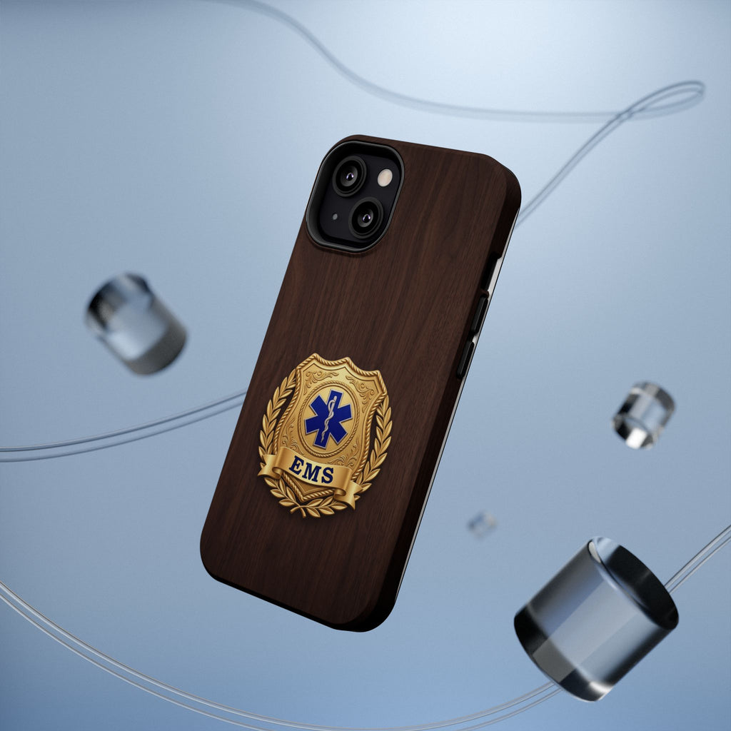 Gold EMS Laurel Badge Wood Phone Case — Magnetic Wireless Charging Cover