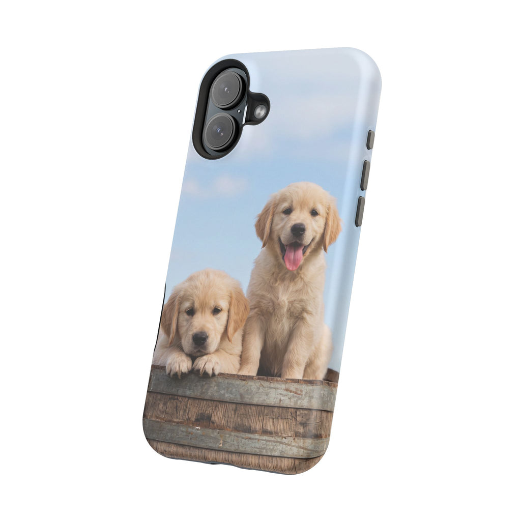 Golden Retriever Puppy Duo Phone Case — Impact-Resistant Wireless Charging Cover