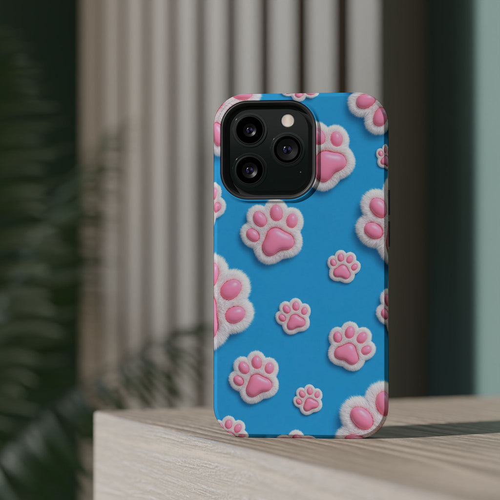 Fluffy Paw Print Phone Case | Cute 3D Pink Paw Pattern Case for Dog & Cat Lovers | iPhone & Samsung
