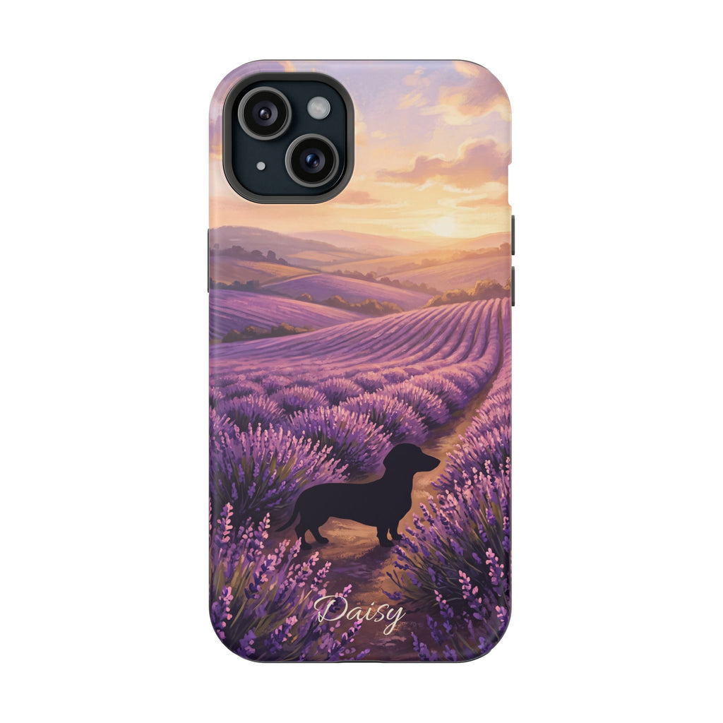 Personalized Dachshund Lavender Field Phone Case — Wireless Charging Cover