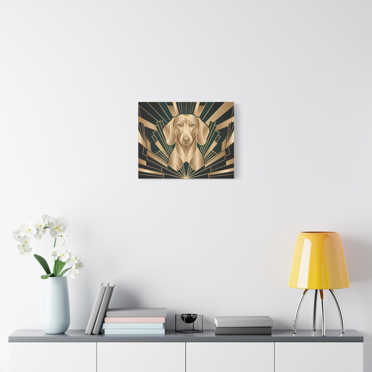 Dachshund Canvas | Art Deco Emerald & Gold Wall Art