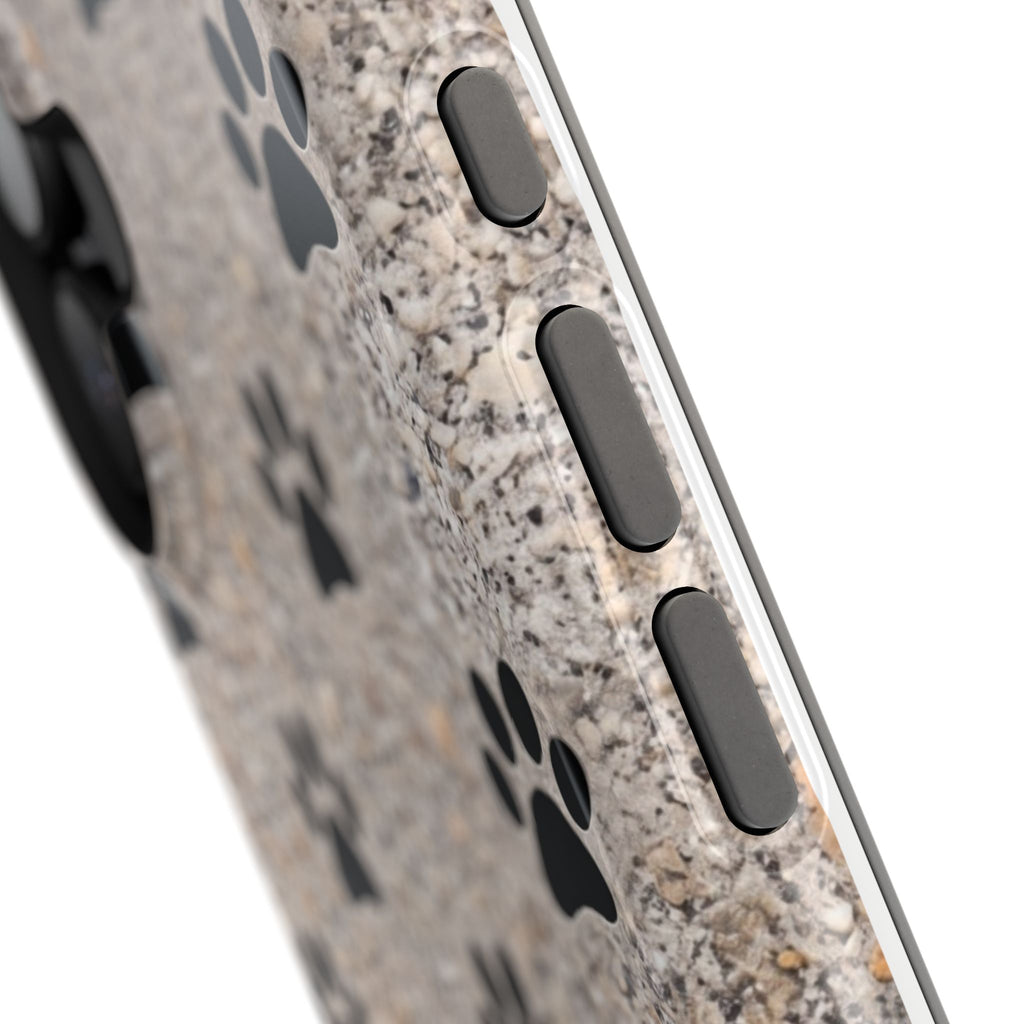 "A True Friend Leaves Paw Prints On Your Heart" Phone Case | Sentimental Stone-Texture Dog Paw Print Case | iPhone & Samsung
