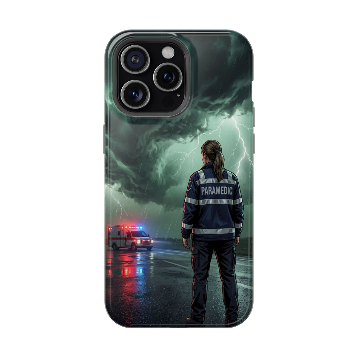 Female Paramedic Green Storm Phone Case — Magnetic Wireless Charging Cover