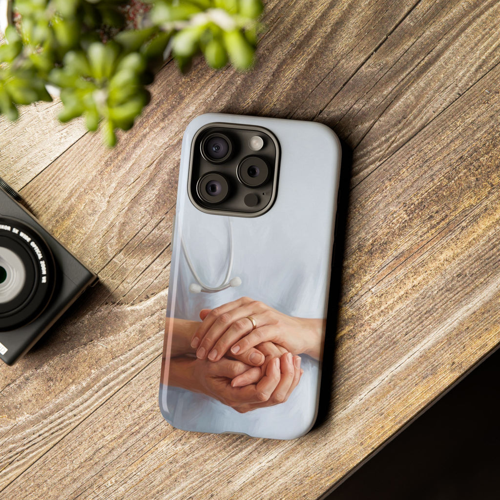 Nurse's Comforting Hands Phone Case | Caring Hands & Stethoscope Illustration | iPhone & Samsung